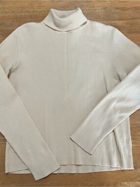 LOFT Cream Ribbed Turtleneck Sweater